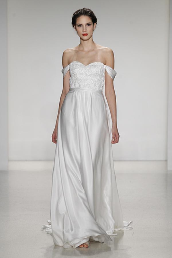 Giovanna- Silk satin faced chiffon aline with detachable draped sleeves and beaded bodice