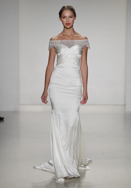 Katerina- silk stretch satin slim gown with pleated bodice and detachable beaded neckline