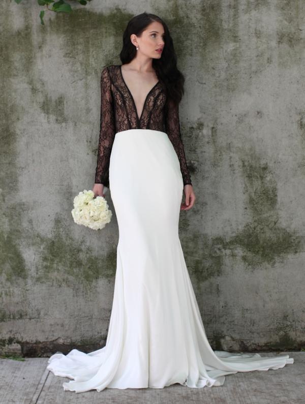 Bride in sheer black bodice wedding dress